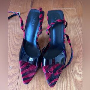 Women's Slingback Pumps Pointed Toe Slip On Stiletto Heels Patchwork Dress